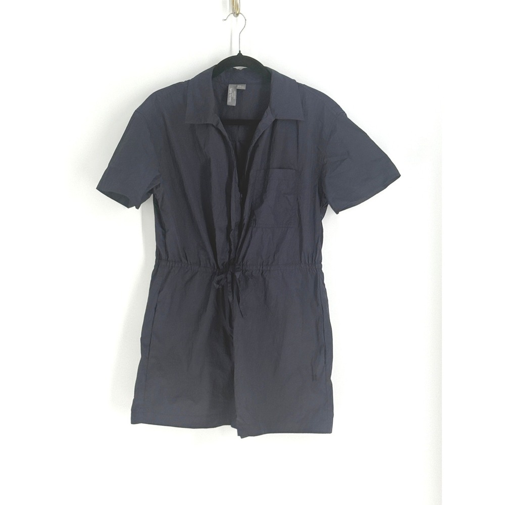 Sweaty Betty Womens Fisherman Romper Nautical Navy Crinkle Short Sleeve Zip 6 Su
